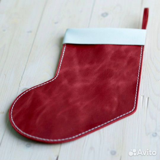 Новогодний носок для подарков из натуральной кожи