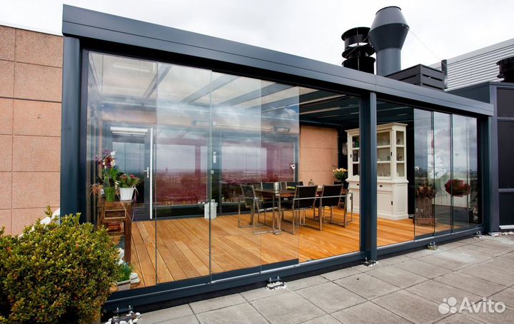 Безрамное остекление веранд, беседок и террас