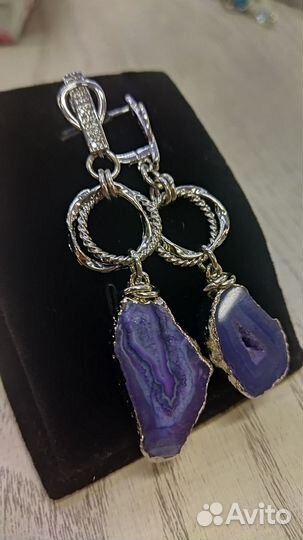 Серьги с агатовым срезом с друзой