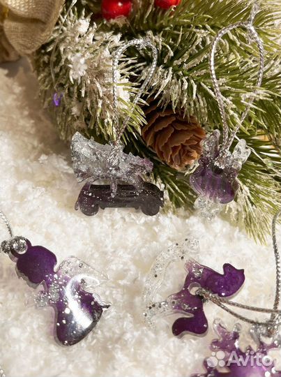 Елочные мини наборы игрушек из эпоксидной смолы