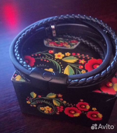 Браслет Якорь из нат. кожи с магнит.замком 17 см