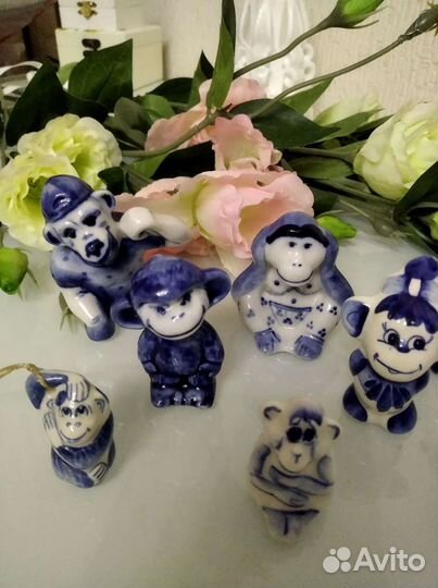 Обезьянки фигурки гжель коллекция 11 штук