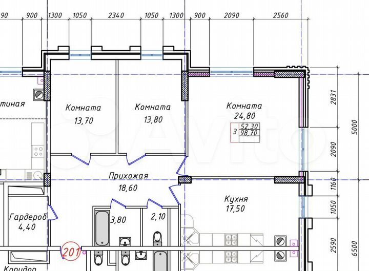 3-к. квартира, 98,7 м², 5/8 эт.