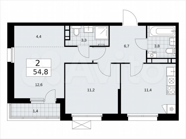 2-к. квартира, 54,8 м², 9/17 эт.