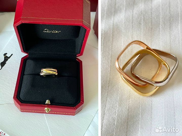 Кольцо Cartier trinity квадратное новая модель