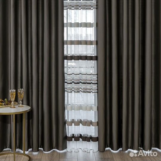 Комплект Шторы + Тюль Адора Мускат и Полоска