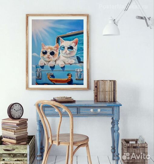 Картина маслом Котики поехали в отпуск Коты