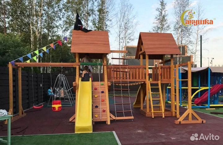 Детские площадки домики горка качели
