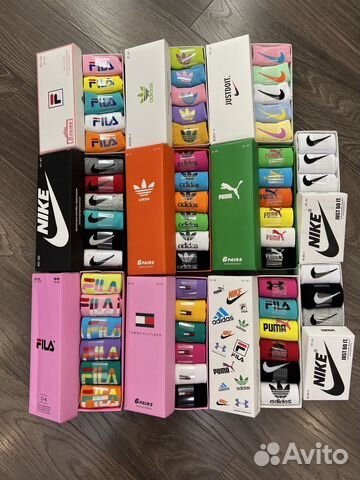Носки Nike Adidas Fila цветные в коробке