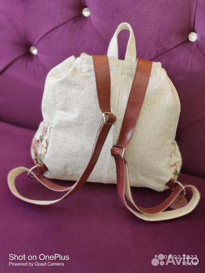 Рюкзак лен и натуральная кожа