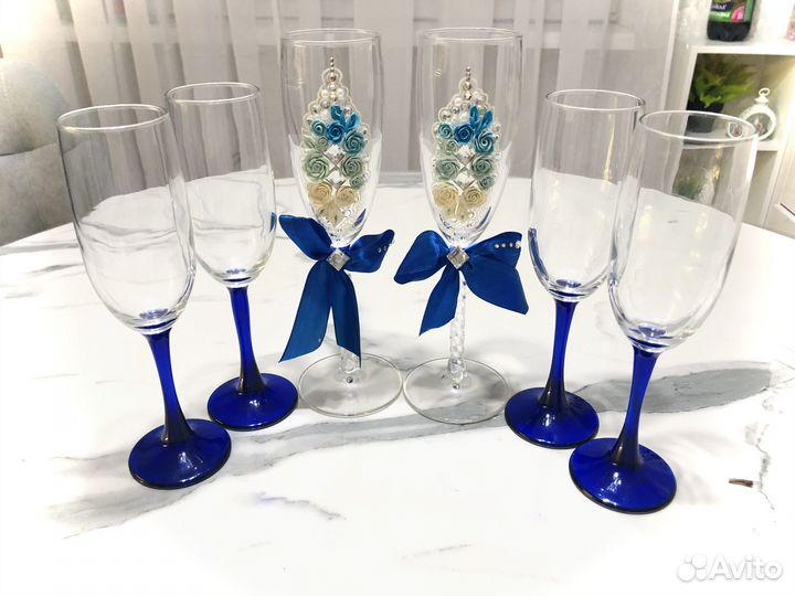 Свадебные бокалы + 4 шт бокалов для друзей