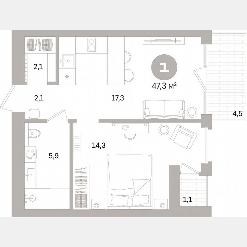 1-к. квартира, 47,3 м², 6/16 эт.