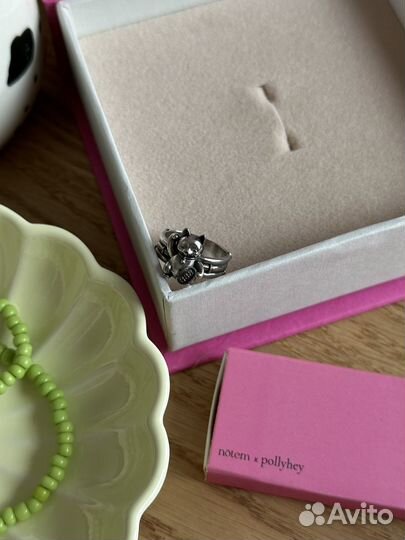 Кольцо серебрянное 925 проба котик maneki neko