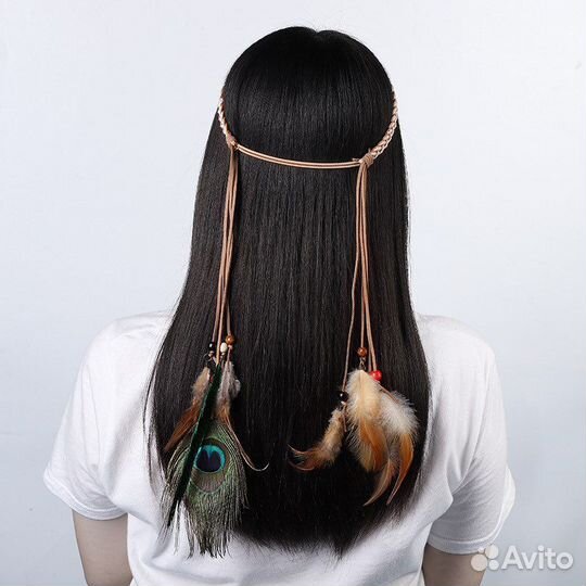 Повязка на голову с пером бохо