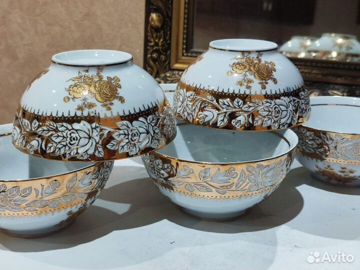 Пиалы золотая роза Чехия