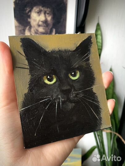 Картина маслом портрет черного кота
