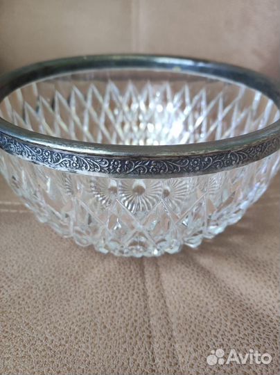 Хрустальная ваза конфетница, салатник, мельхиор