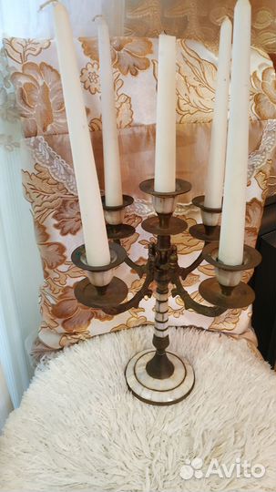 Канделябр с перламутром из бронзы и латуни