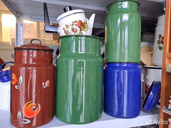 Бидон эмалированный СССР синий зеленый
