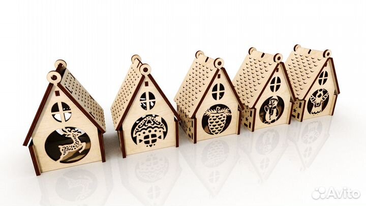 Домики деревянные на ёлку под свечку