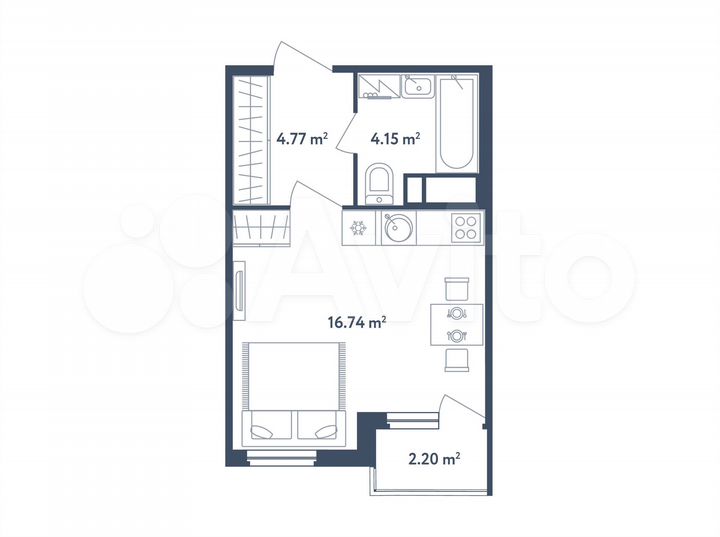 Квартира-студия, 26,8 м², 2/4 эт.