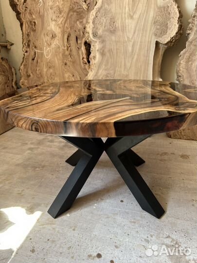 Стол гарнитур эпоксидная смола слэб карагач дуб