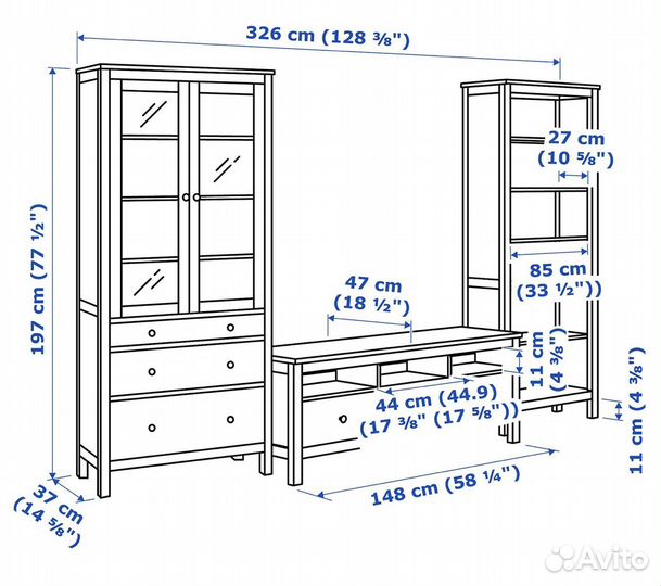 Шкаф витрина, стеллаж и тумба под тв IKEA хемнэс