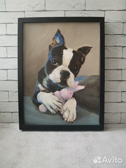 Картина маслом Бостон-терьер. Портрет питомца