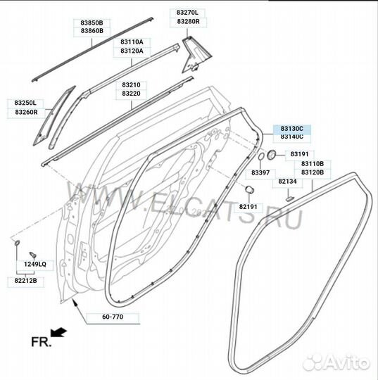 Уплотнитель двери задней левой hyundai I40