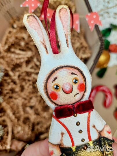 Елочные игрушки ручной работы Мальчик-Зайчик
