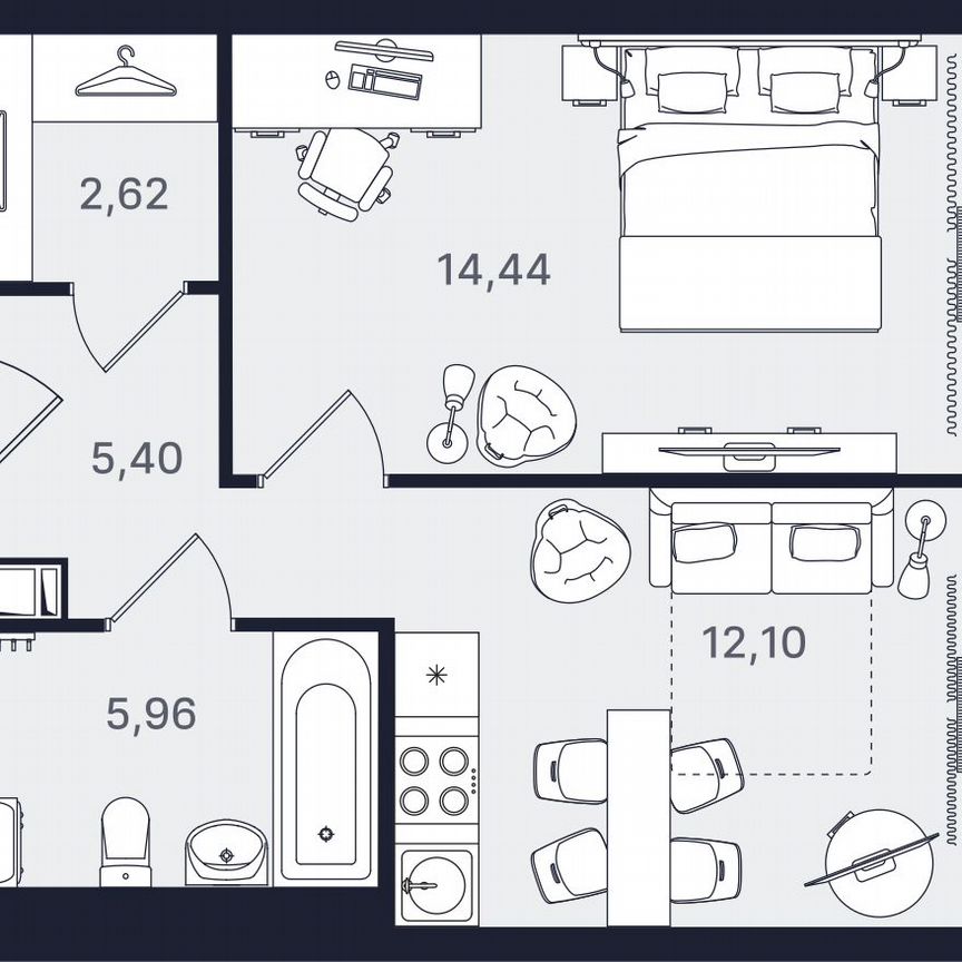 1-к. апартаменты, 40,5 м², 23/24 эт.