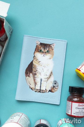 Кожаная обложка на паспорт с ручной росписью - пор