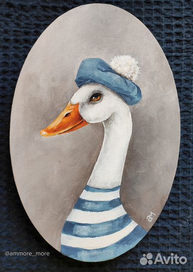 Картина «Гусь в тельняшке и берете» под заказ