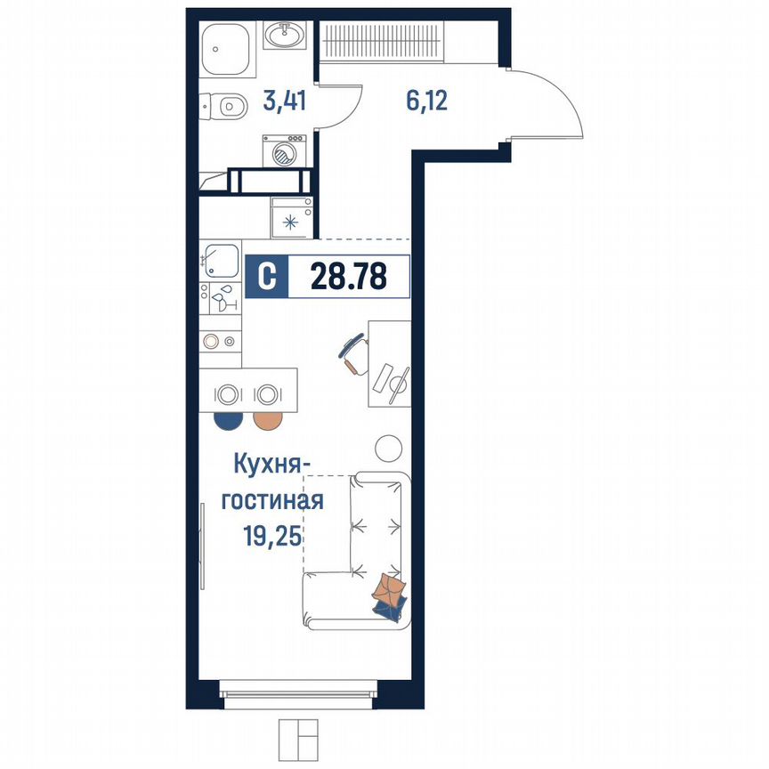 Квартира-студия, 28,8 м², 5/18 эт.
