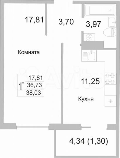 1-к. квартира, 37,6 м², 9/9 эт.