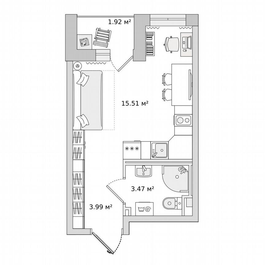 Квартира-студия, 24,9 м², 17/23 эт.