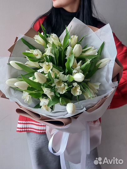 Букет из Тюльпанов Белые Тюльпаны Воронеж Цветы
