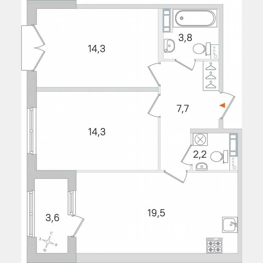 2-к. квартира, 63,6 м², 2/4 эт.