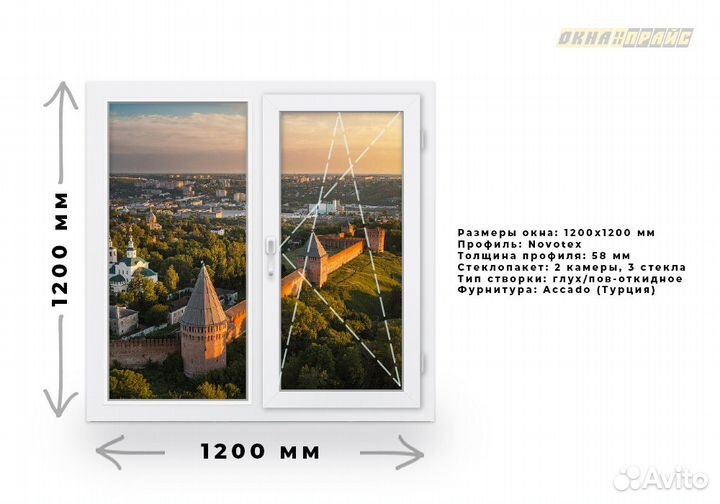 Новое окно пвх 1200х1200мм