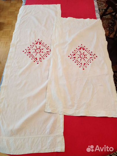 Набор льняной. Подзор и накомодник. Ришелье