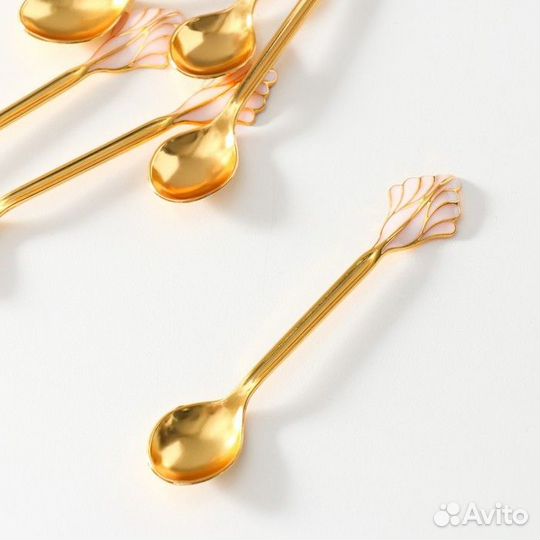 Набор из 6 шт сувенирных ложек в виде пера 'Розовый лебедь со стразами' 5х8,5х15 см