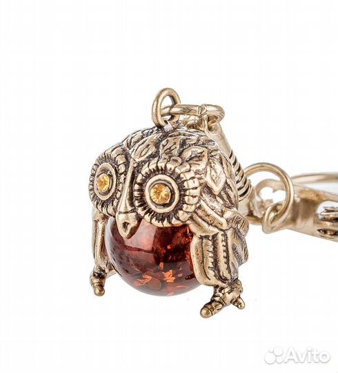 Брелок Филин шарик (латунь, янтарь) A2037889
