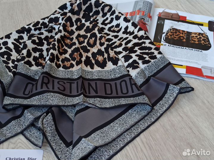 Серый платок Dior леопард Шелк 2цв