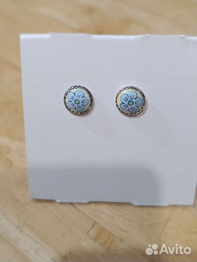 Серьги-гвоздики финифть и мельхиор СССР
