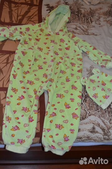 Велюровый комбез с шапочкой р-р 74