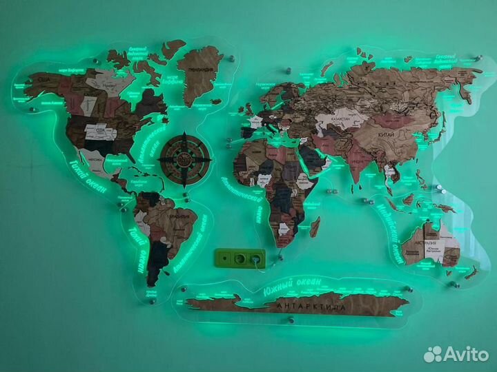 Карта мира на стену с подсветкой