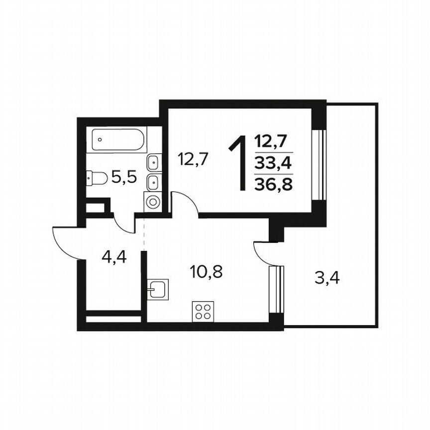 1-к. квартира, 36,8 м², 1/12 эт.