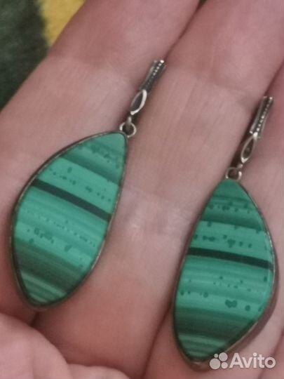 Серьги серебро с малахитом 925