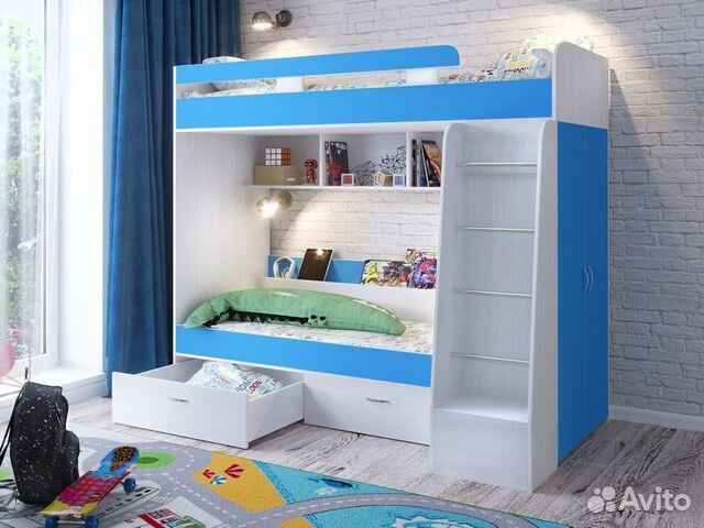 Двухъярусная кровать Юниор-6 со шкафом.Любые цвета