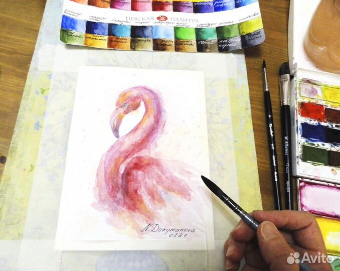 Картина с фламинго 